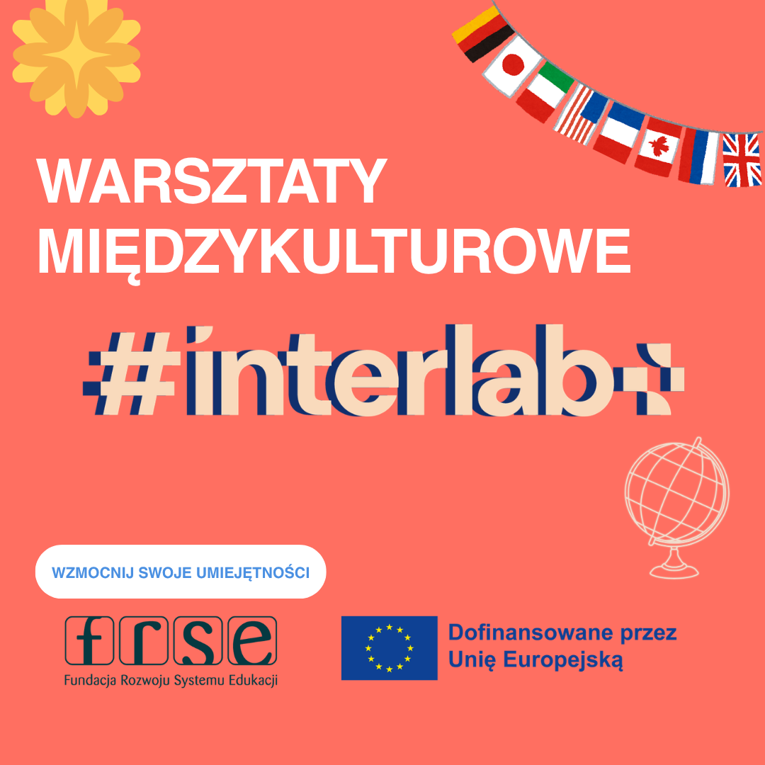 plakat warsztatów miedzykulturowych interlab, różowe tło i napisy