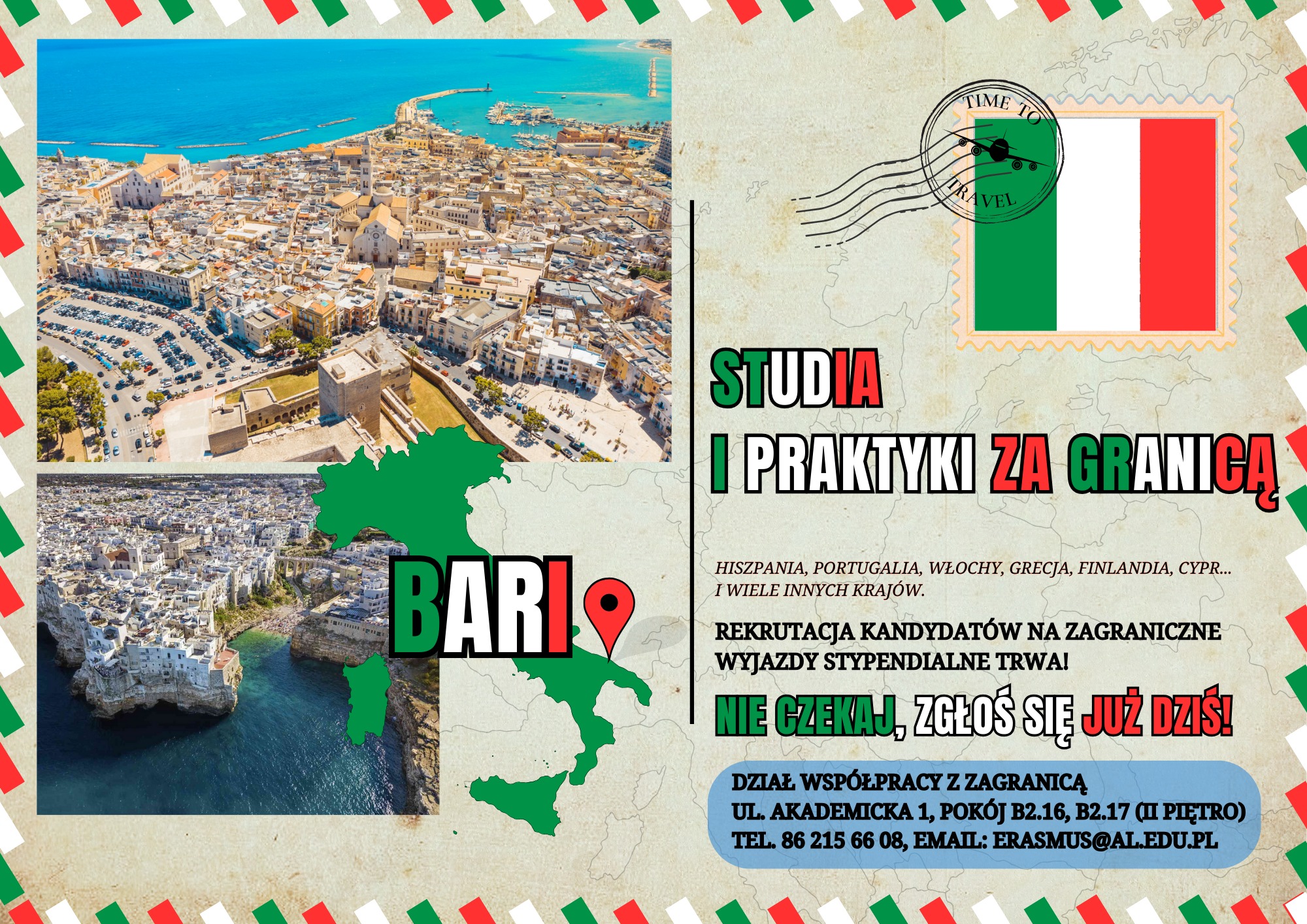 plakat promujący wyjazdy zagraniczne i Program Erasmus+