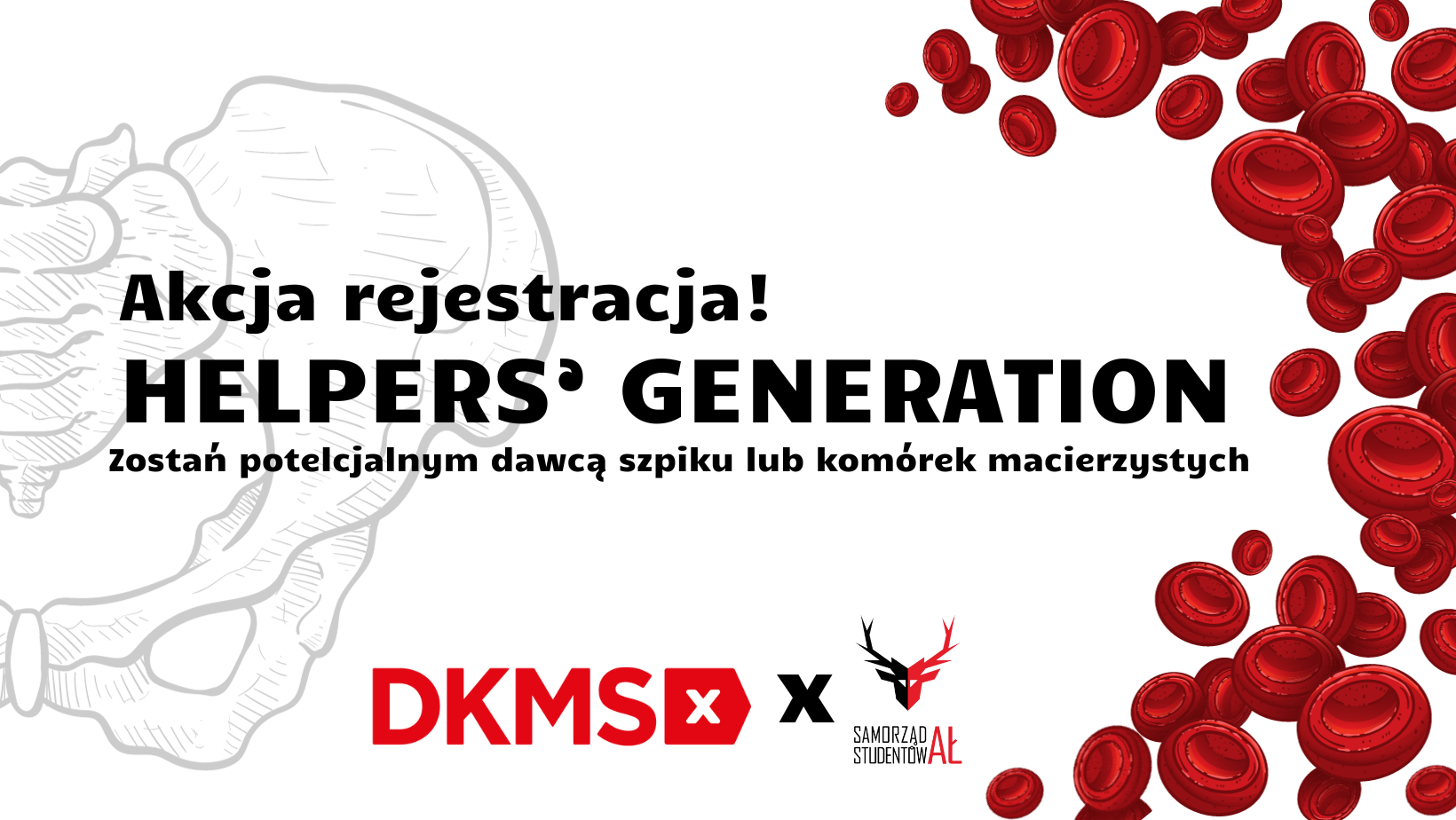 grafika Akcja rejestracja, logo DKMS i SAmorządu Studentów AŁ