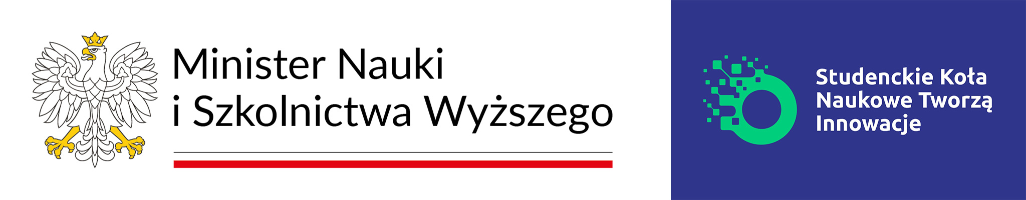 Logotyp Ministra Nauki i Szkolnictwa Wyższego oraz logotyp programu „Studenckie Koła Naukowe Tworzą Innowacje