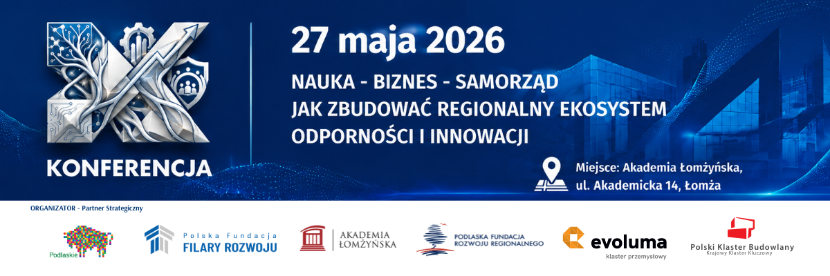 Baner konferencji 27 maja 2026 w Łomży o współpracy nauki, biznesu i samorządu