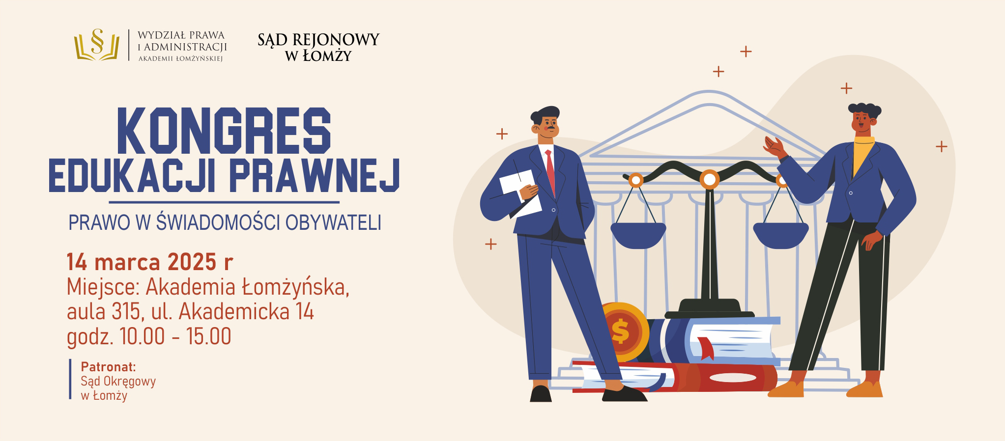 kongres edukacji prawnej Tekst alternatywny zdjęcie przedstawia 2 osoby i wagę równowagę sprawiedliwości.