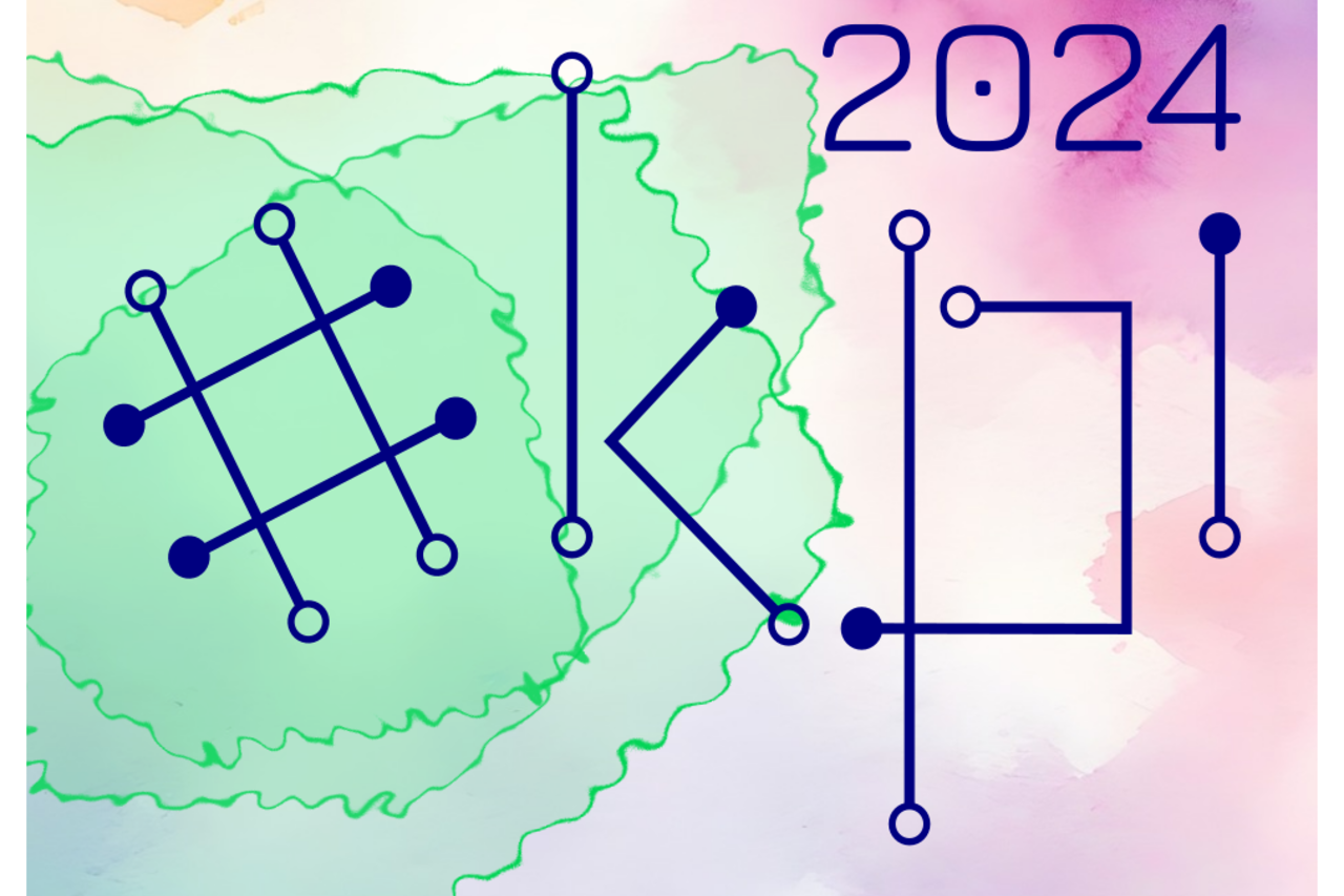 Znak graficzny konkursu, fioletowo-zielone tło, 2024