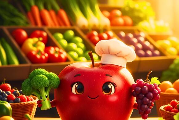 Zdjęcie przedstawia warzywa i owoce