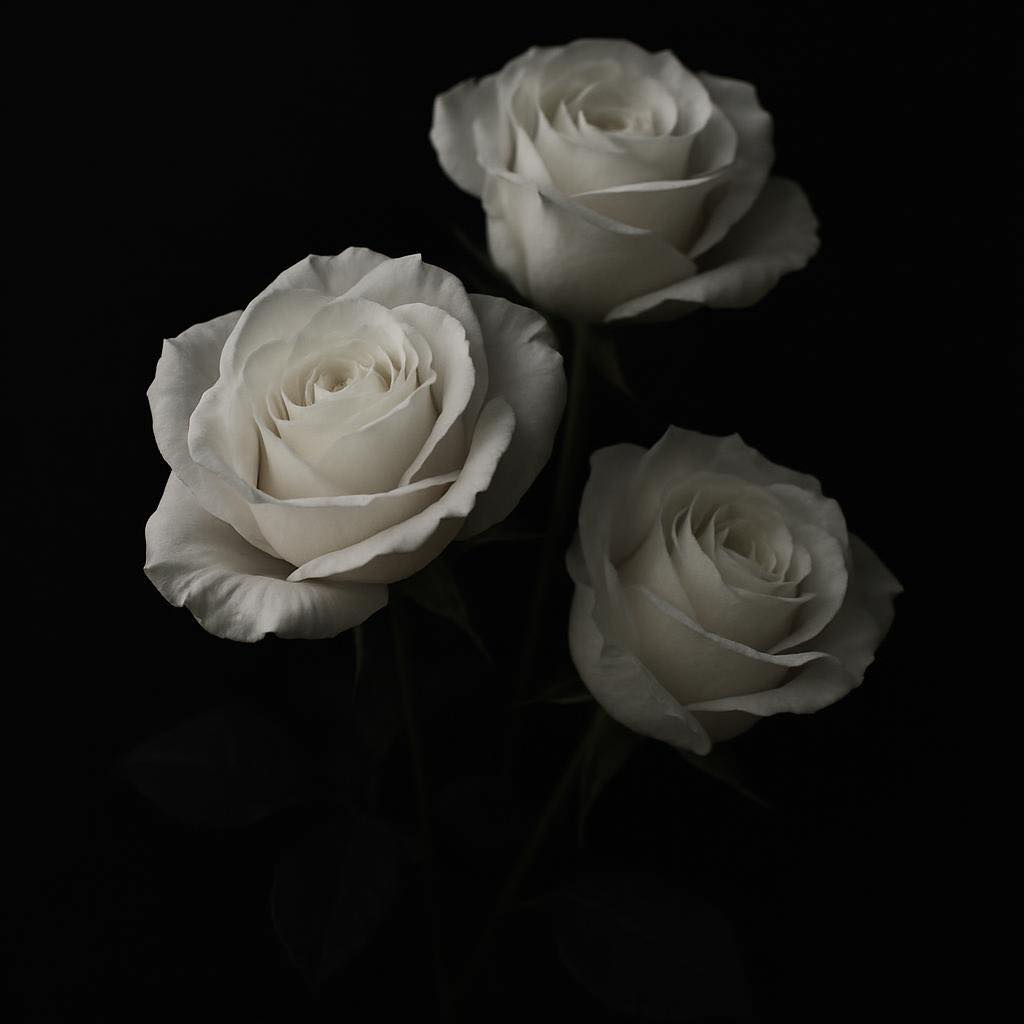Białe róże na czarnym tle.